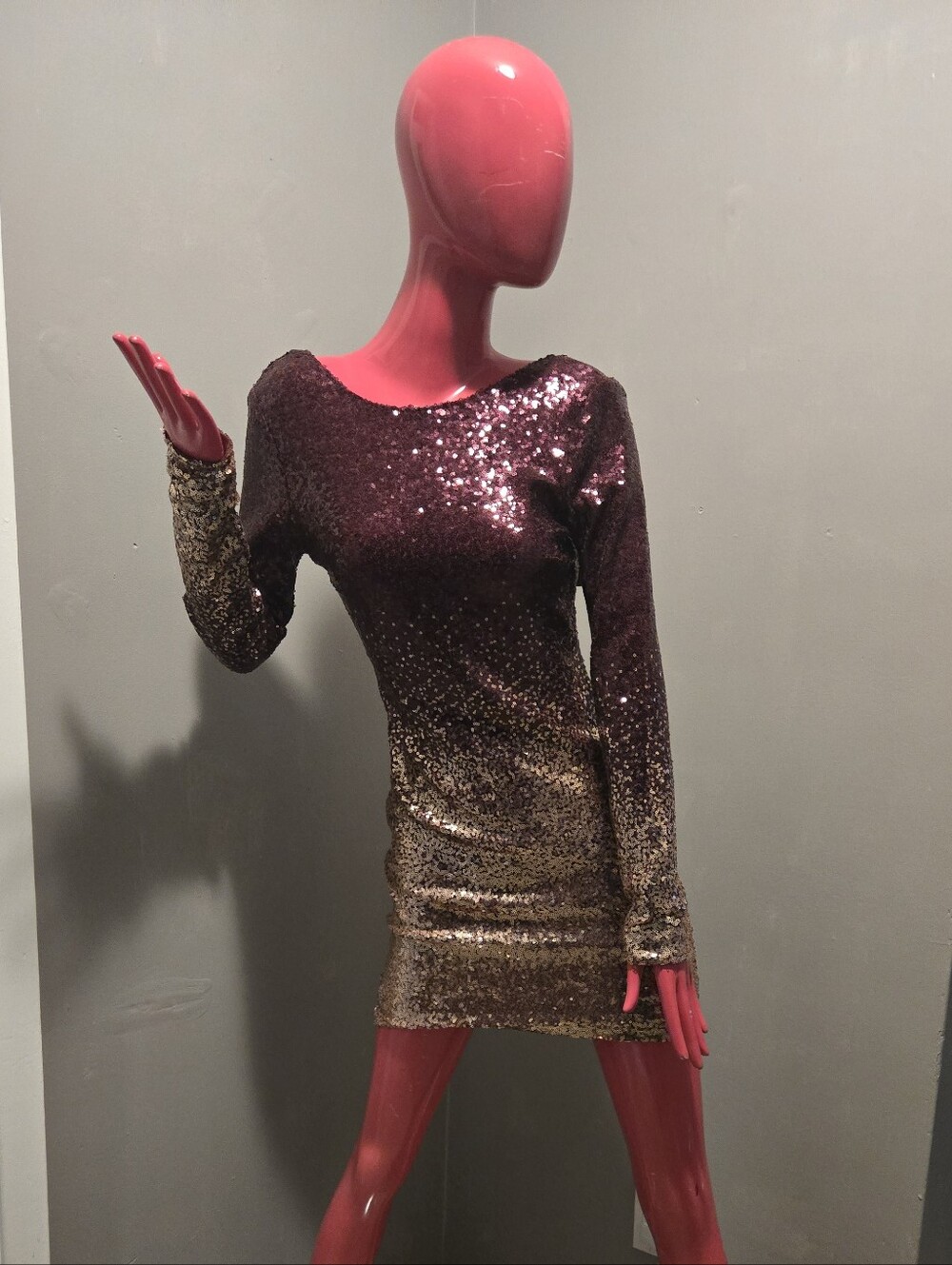 Sequin Ombre Bodycon Dress - Burgundy & Champagne